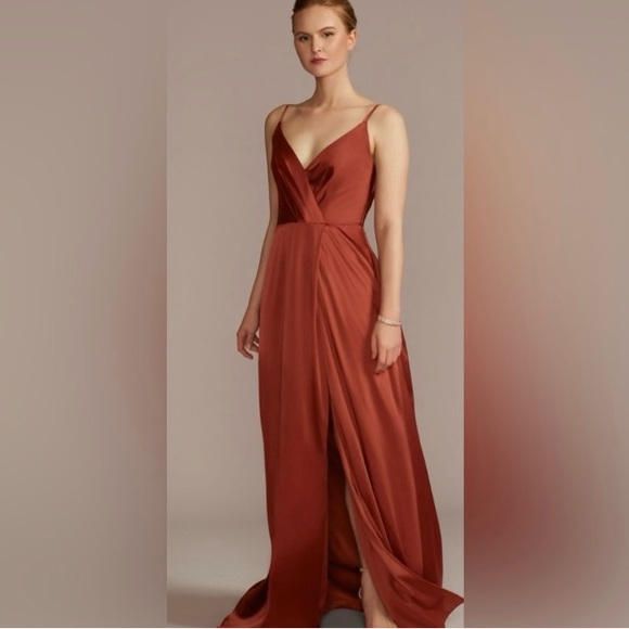 David’s bridal bridesmaid dress satin green size 10 - Picture 11 of 15